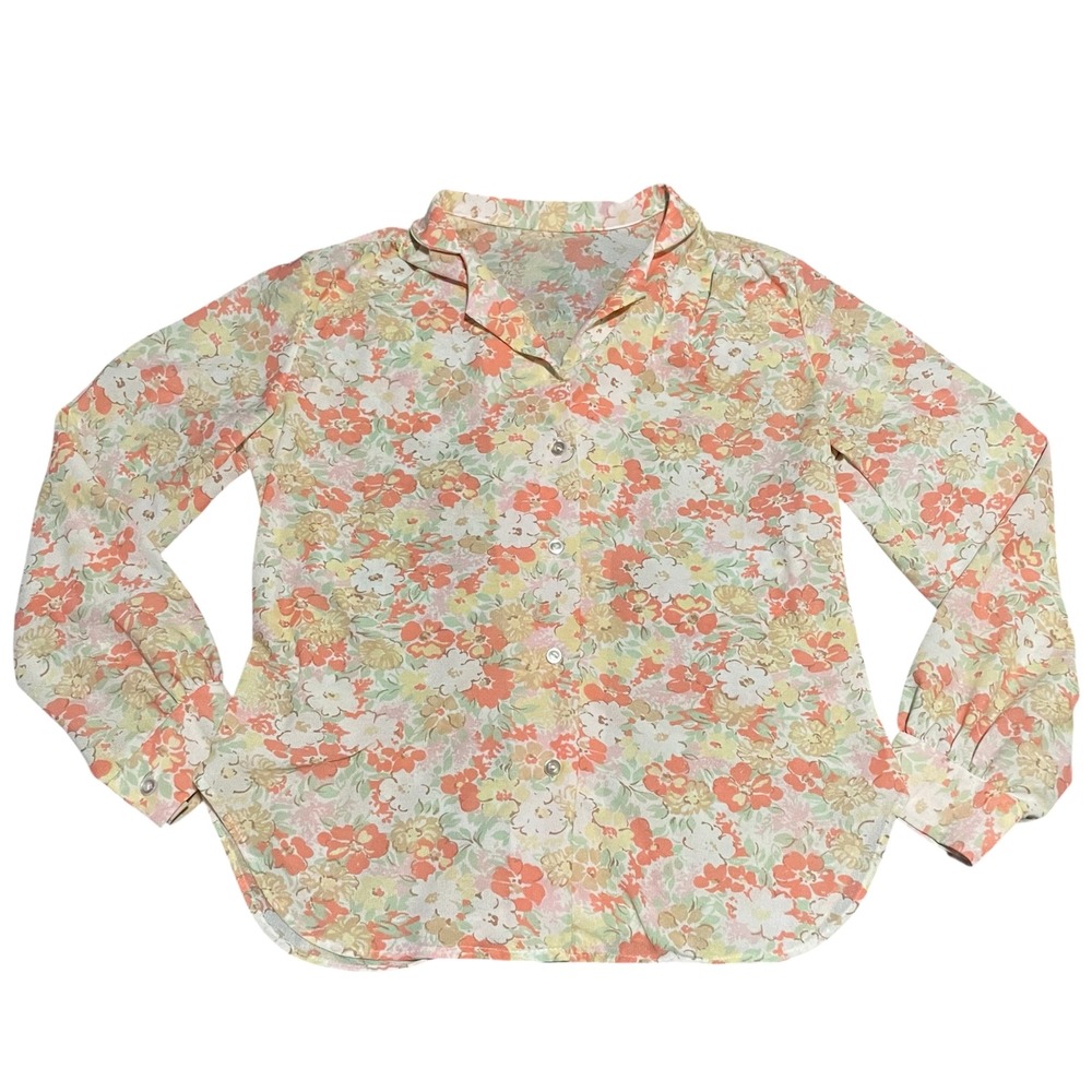 1970s women's large Floral Blouse Long‎ Sleeve Button Down Shirt Cottagecore